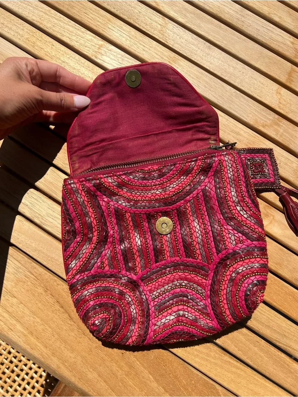 Antik Batik Woven Leather Clutch Bag in Deep Pink